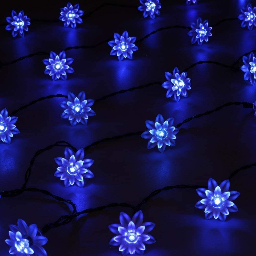 HESHENG Solar Lotus Flowers String Lights, Waterproof 40ft 100LEDs Lights Fairy Lights Outdoor 8 Modes Festival Lighting for Patio Yard Tree Wedding Party Christmas Decoration, Multicolor