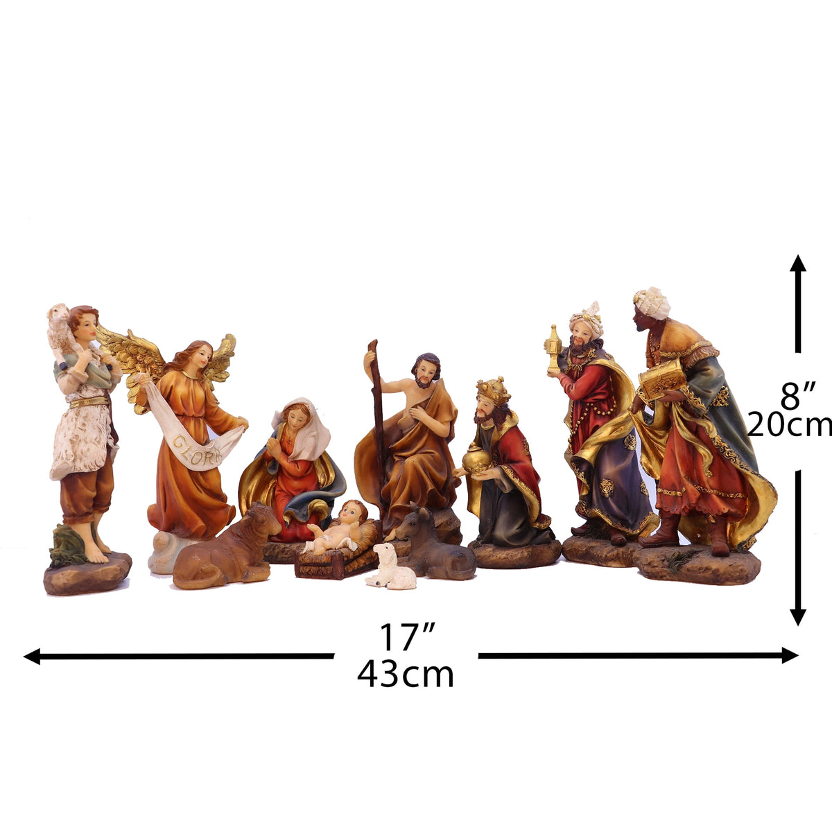 Nativity Set Scene Christmas Ornament Indoor Gift 11 Piece 8''