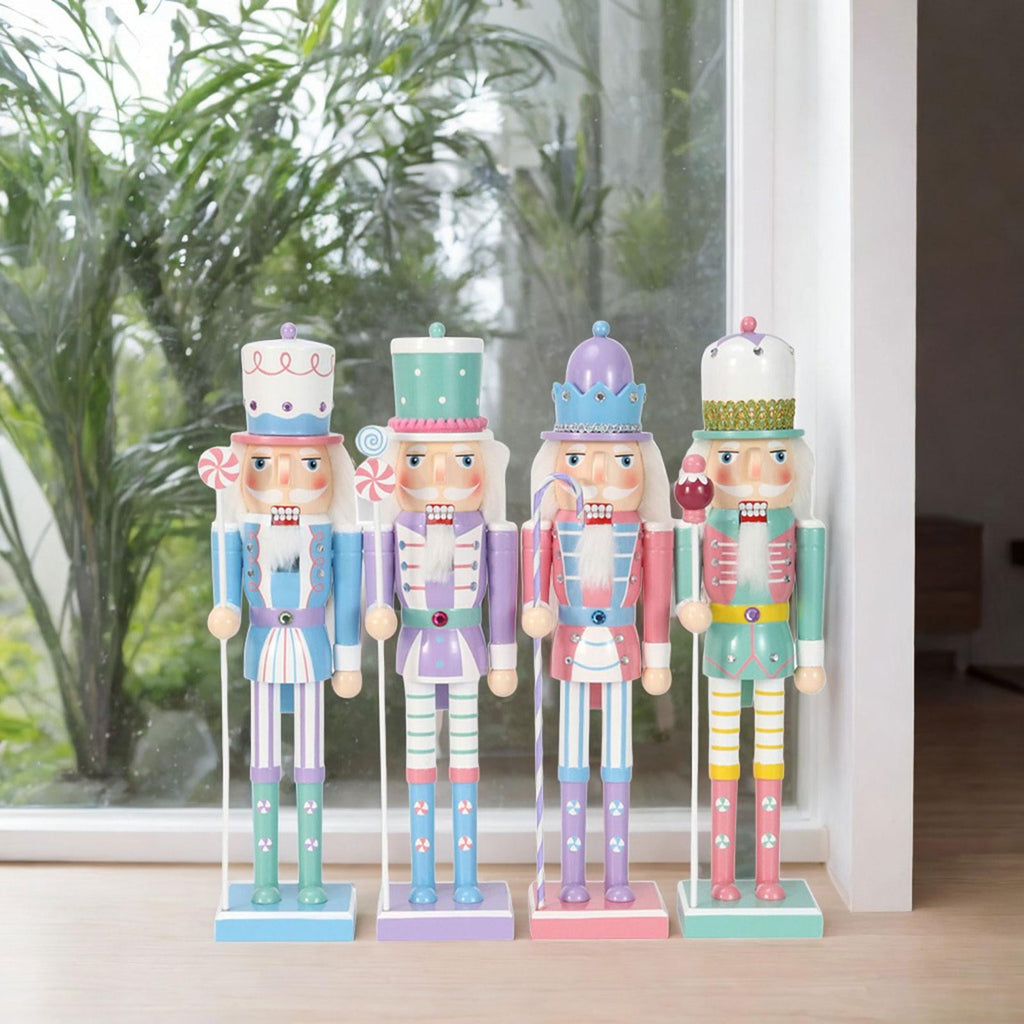 balikha 4 Pack Christmas Nutcracker Ornaments Puppet Desktop Wooden Nutcracker Doll Nutcracker Figures for Office Home Decor Festival Xmas Gifts, Multicolor M
