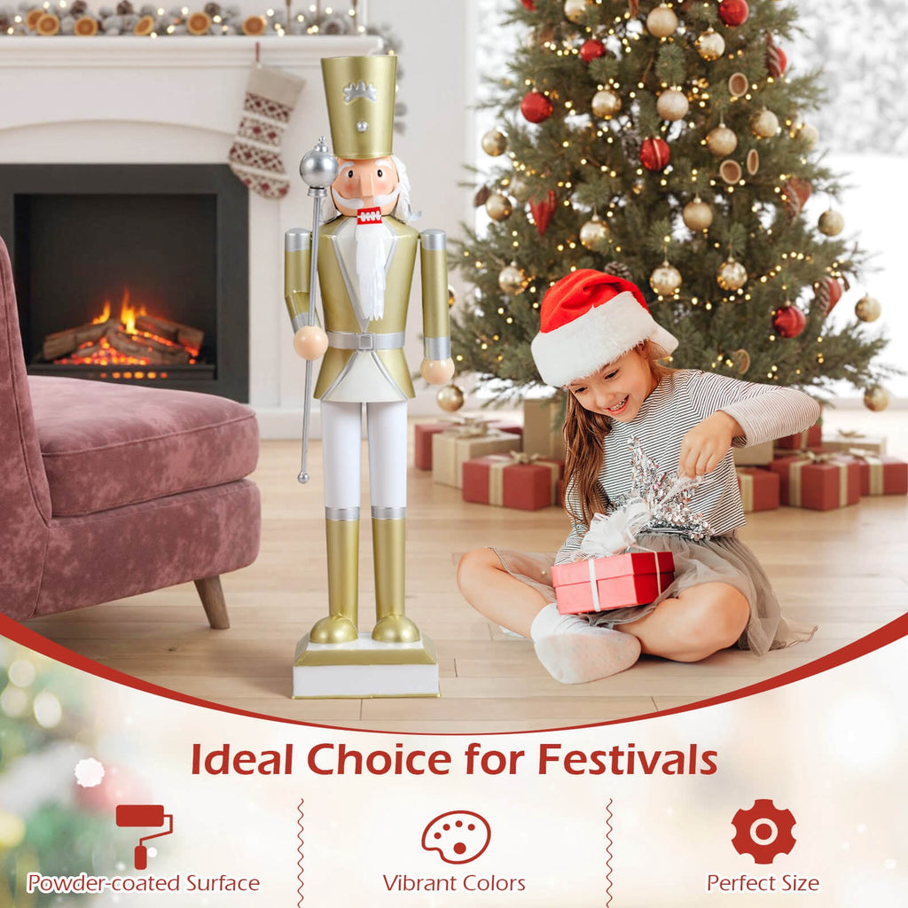 Costway 4’ Christmas Nutcracker with High Hat & Beautiful Scepter, Uniform & Boots for Yard Black+Red