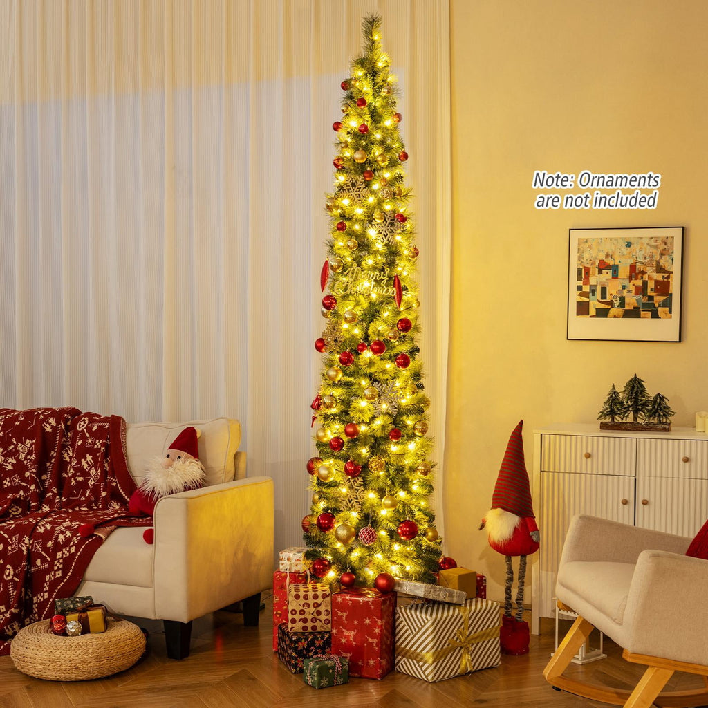 Costway 7 FT Pre-Lit Pencil Artificial Christmas Tree with 150 LED Warm White Lights,8 Modes