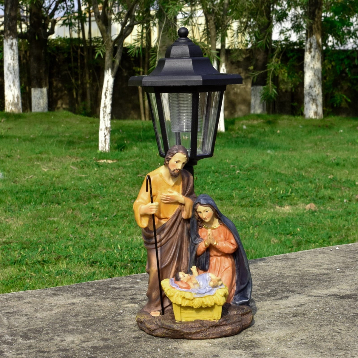 geerera Solar Powered Nativity Set, Holy Family Outdoor Decor, Weather-Resistant Manger Scene for Garden, Yard, Catholic Gift
