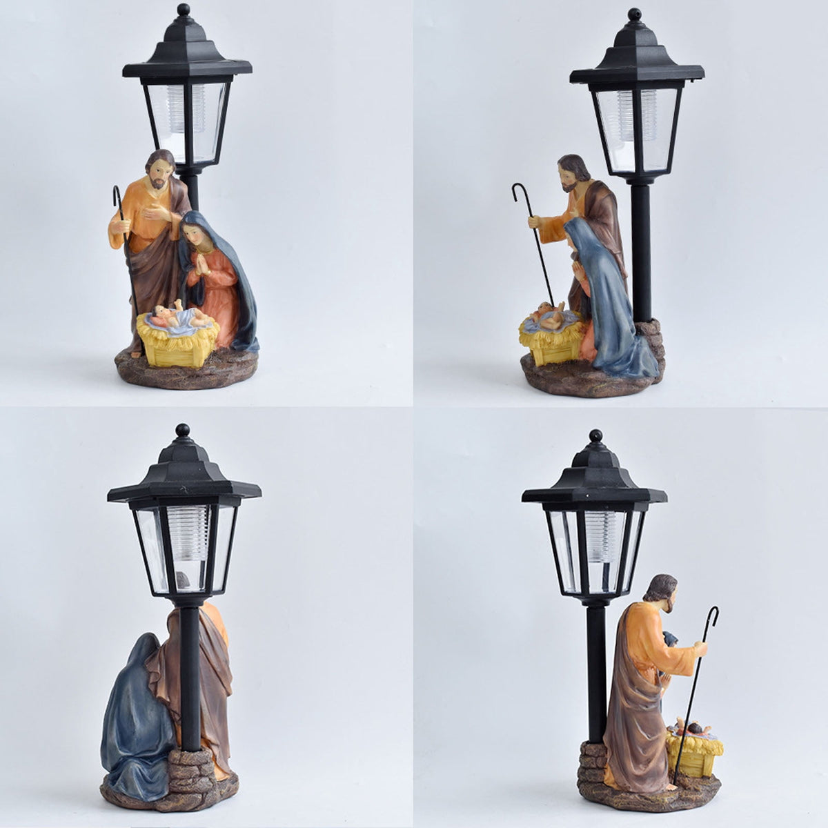 Handcrafted Solar Operated Light Nativity Manger Scene Resins Ornament Christian Religious Outdoor Garden Lawns Decors