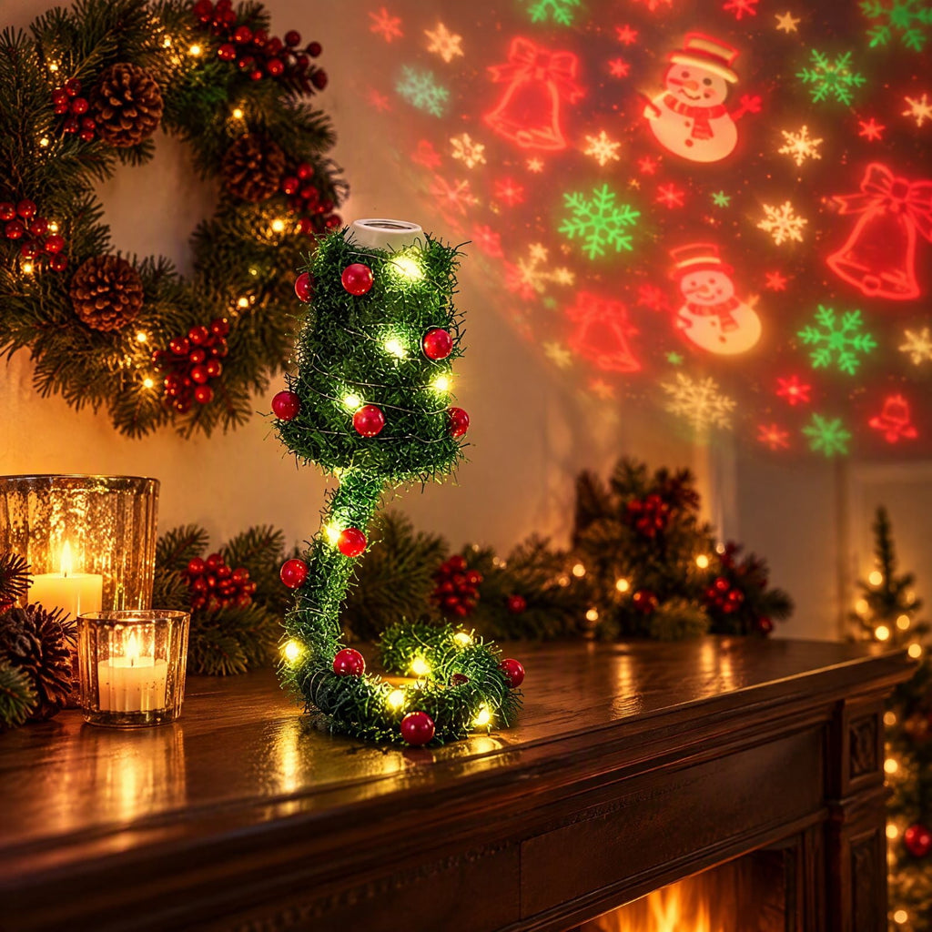Magical Christmas Projection Night Light, USB Powered Holiday Projector with Festive Wall and Ceiling Effects for Bedroom, Living Room and Christmas Party Ambiance