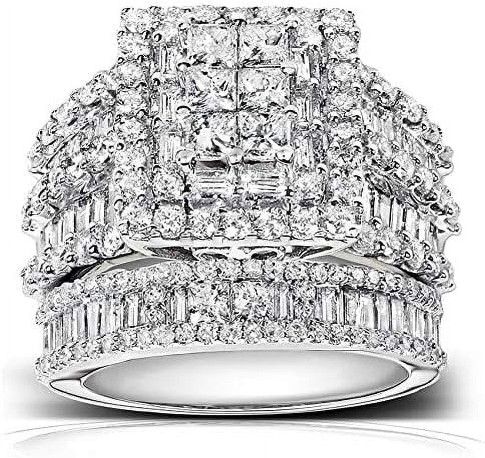 Rag Jewels 925 Sterling Silver 2.20 Ct Princess Cut White Diamond Wedding Engagement Valentine's Anniversary Christmas Bridal Ring Set 14K White Gold Plated For Women's -9.5