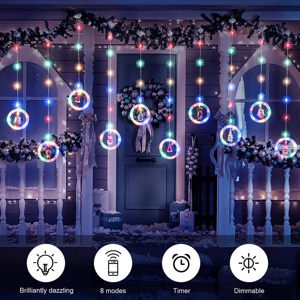WILLED Christmas String Lights, 120 LED Window Curtain Lights with Christmas Ornaments, 9.8ft USB Powered Warm White Waterproof Fairy Lights Indoor Outdoor for Xmas Tree Patio Garden Party Home Decor