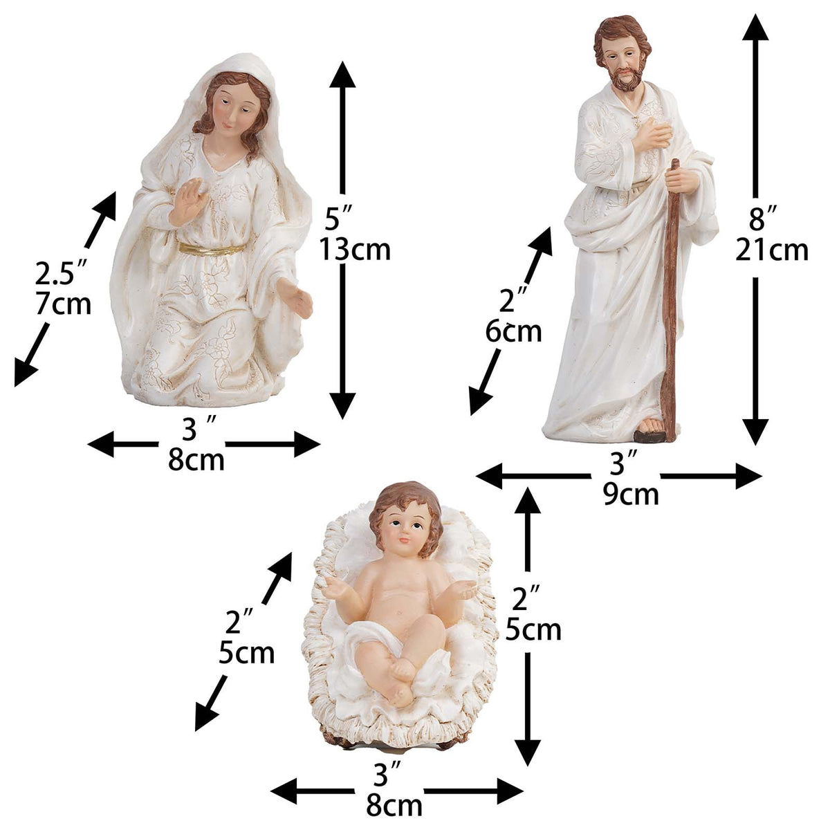 Nativity Set Christmas Indoor 8.25 inch 11 Pcs Scene Statue Figurines Jesus Manger Crib Gift Catholic Religious Decor