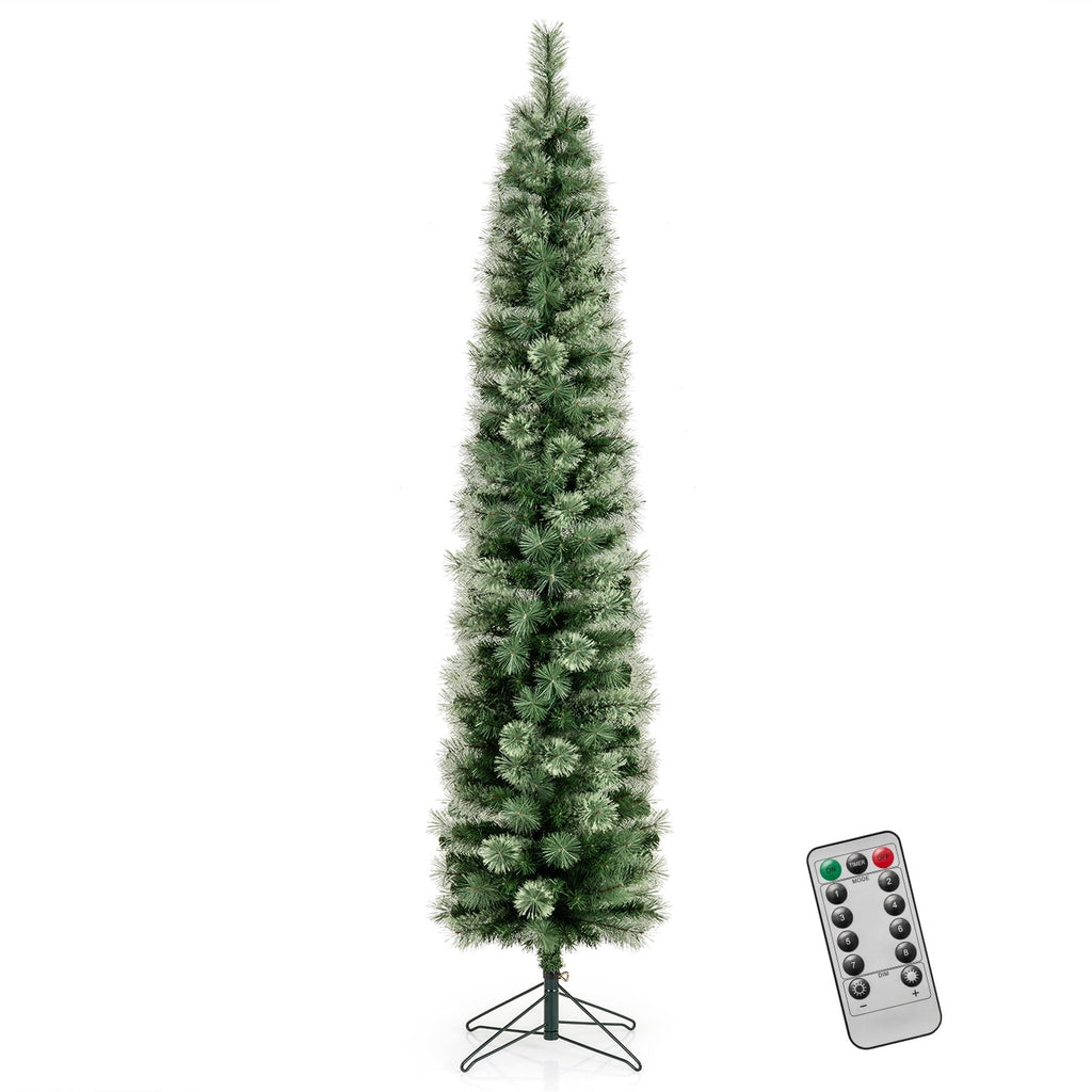 Costway 7 FT Pre-Lit Pencil Artificial Christmas Tree with 150 LED Warm White Lights,8 Modes
