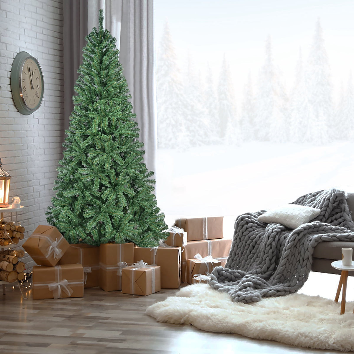 Makeatree 5ft Pre-lit Christmas Tree with 250 LED Lights, Aspen Fir, Layered & Sparse Design, Hinged Artificial Green Christmas Tree with PE&PVC Branch Tips, Fake Xmas Tree Indoor