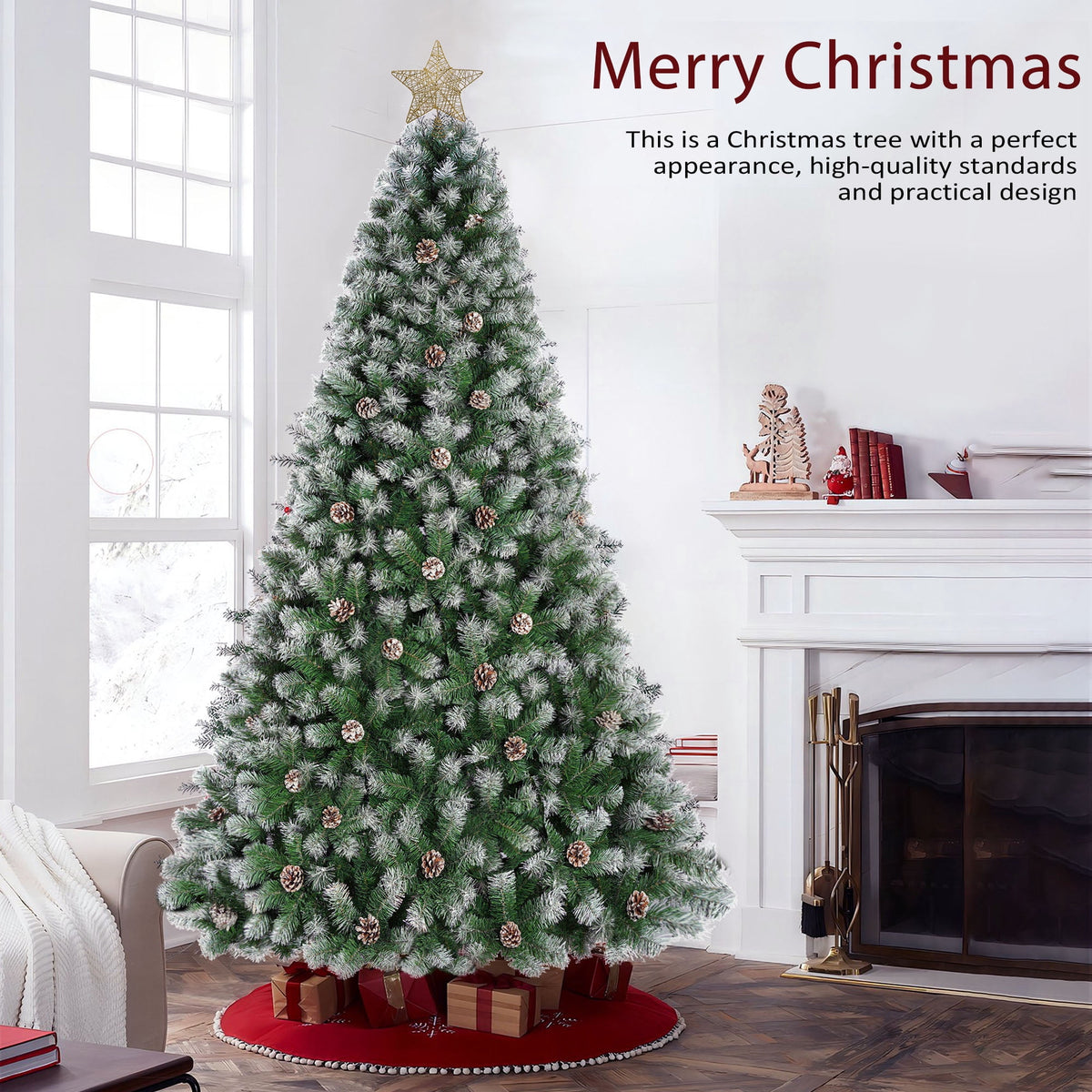 Yexmas 6ft Pre-Lit Christmas Tree with Tree Topper, 8 Modes LED Lights, Artificial Xmas Tree with Large Storage Bag