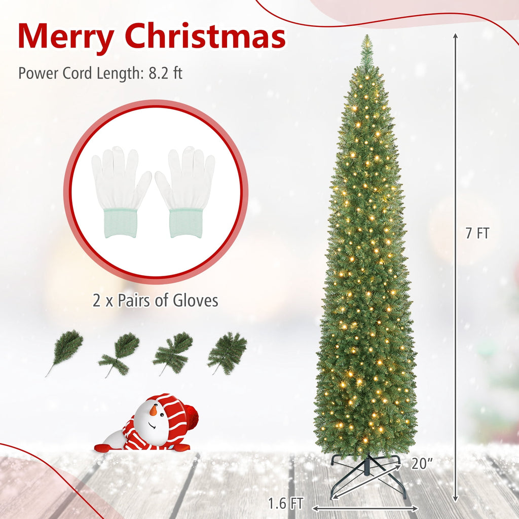 Costway 6 FT Pencil Christmas Tree Pre-Lit Folding Metal Stand Green