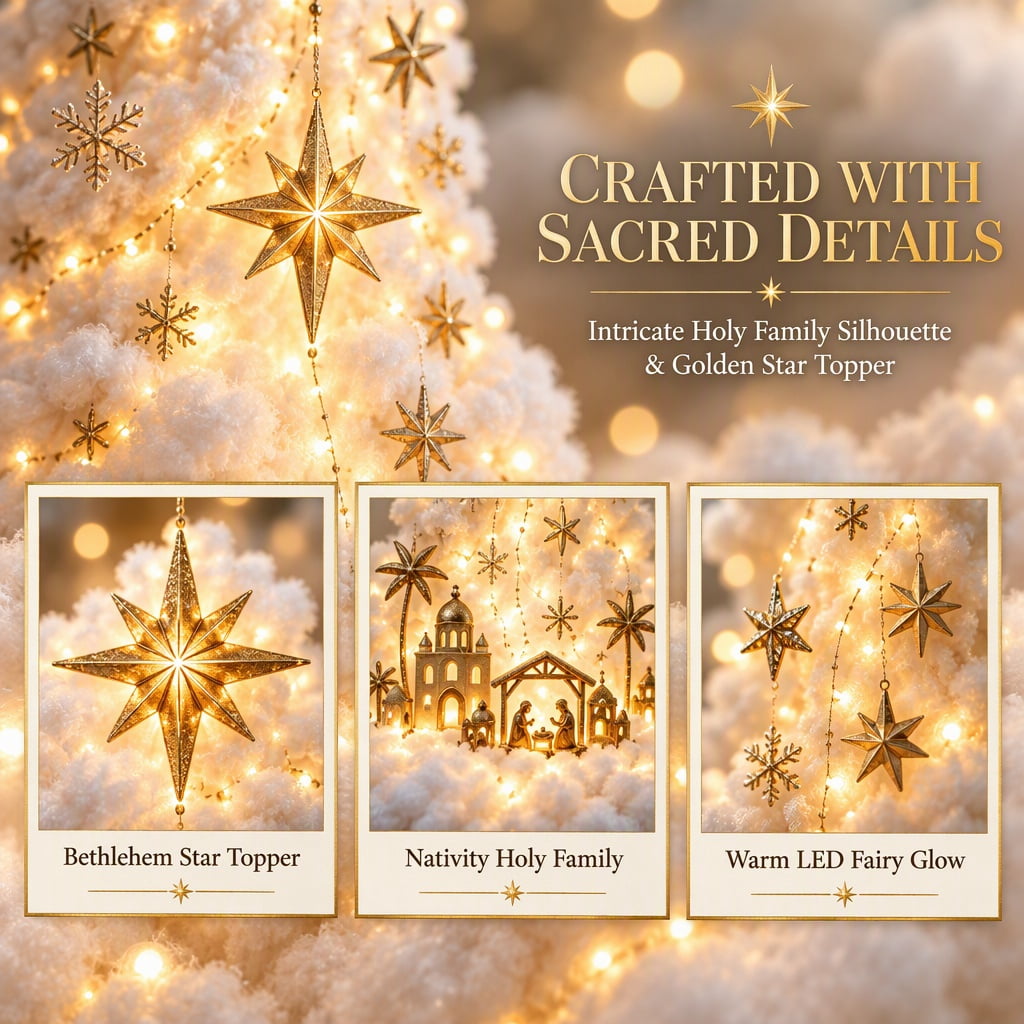Bethlehem Star of Faith Nativity Decor, Christmas Decorations，Warm Fairy Lights for Living Room Mantel Window