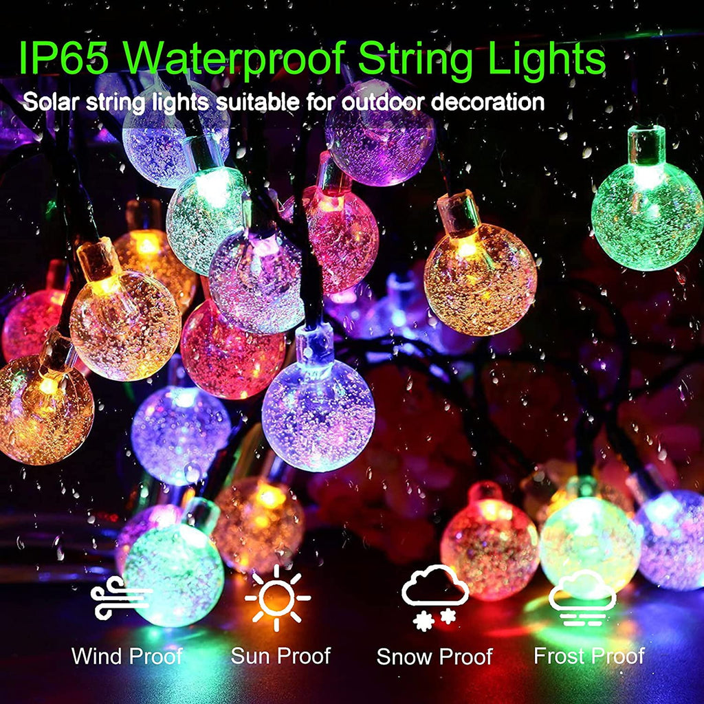 Juhefa Solar String Lights Outdoor 60 Led 35.6 ft Crystal Globe Lights for Garden Yard Porch Wedding Party Decor (White)