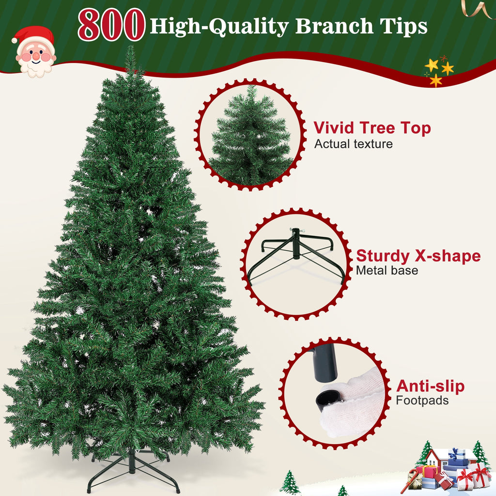 Aufeile 6ft Pencil Christmas Tree, Slim Pre-Lit Xmas Tree, 200 LED Lights, 600 Hinged Tips, Pine Cones, Berries, Metal Stand