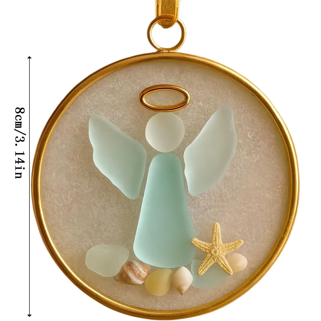 Lunxisen 1 Pcs Sea Glass Nativity: Jesus’ Birth Christmas Ornament,Coastal Inspired Sea Glass Nativity Ornament,Handmade Nativity Scene, with Shells and Starfish
