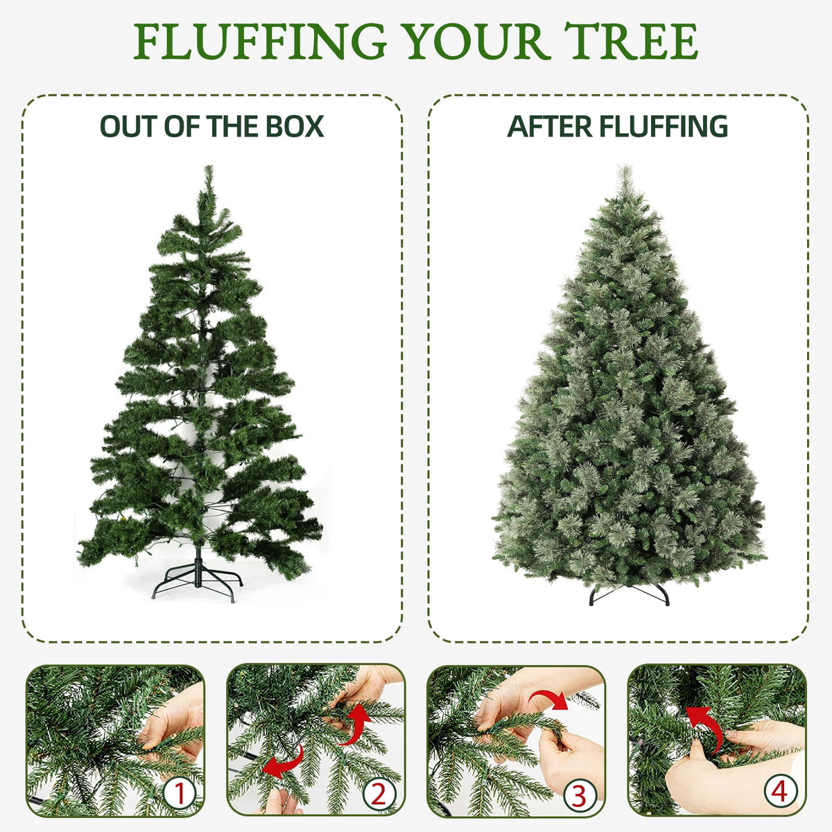 VIVATREES 6ft Pre-lit Artificial Christmas Tree 930 Hinged Branch Tips Spruce w/ Pine Needle 350 Warm White LED Lights Foldable Base
