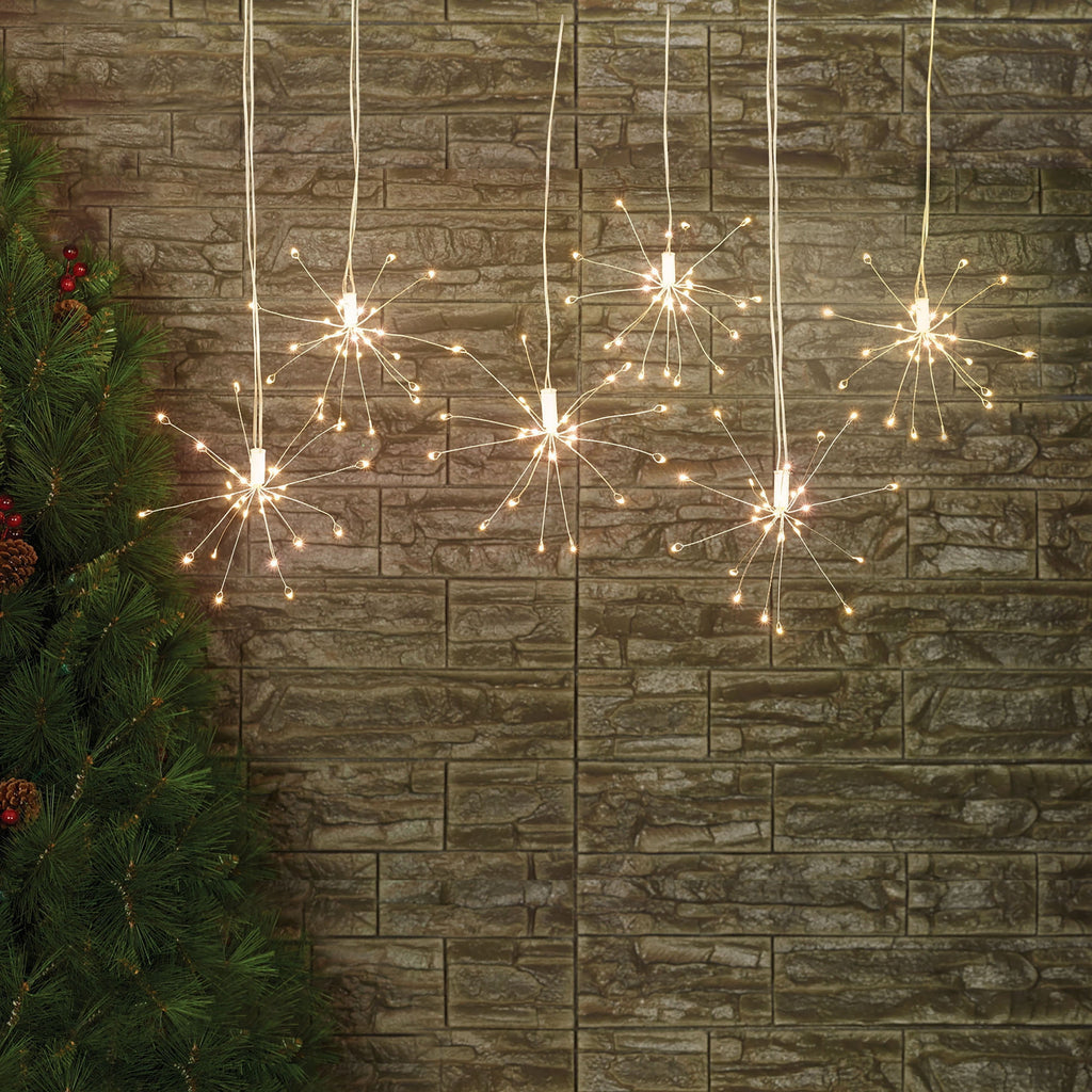 Indoor/Outdoor 6-Count LED 8-Function Starburst Christmas String Lights, Warm White, Transparent Wire, 7.5', by Holiday Time