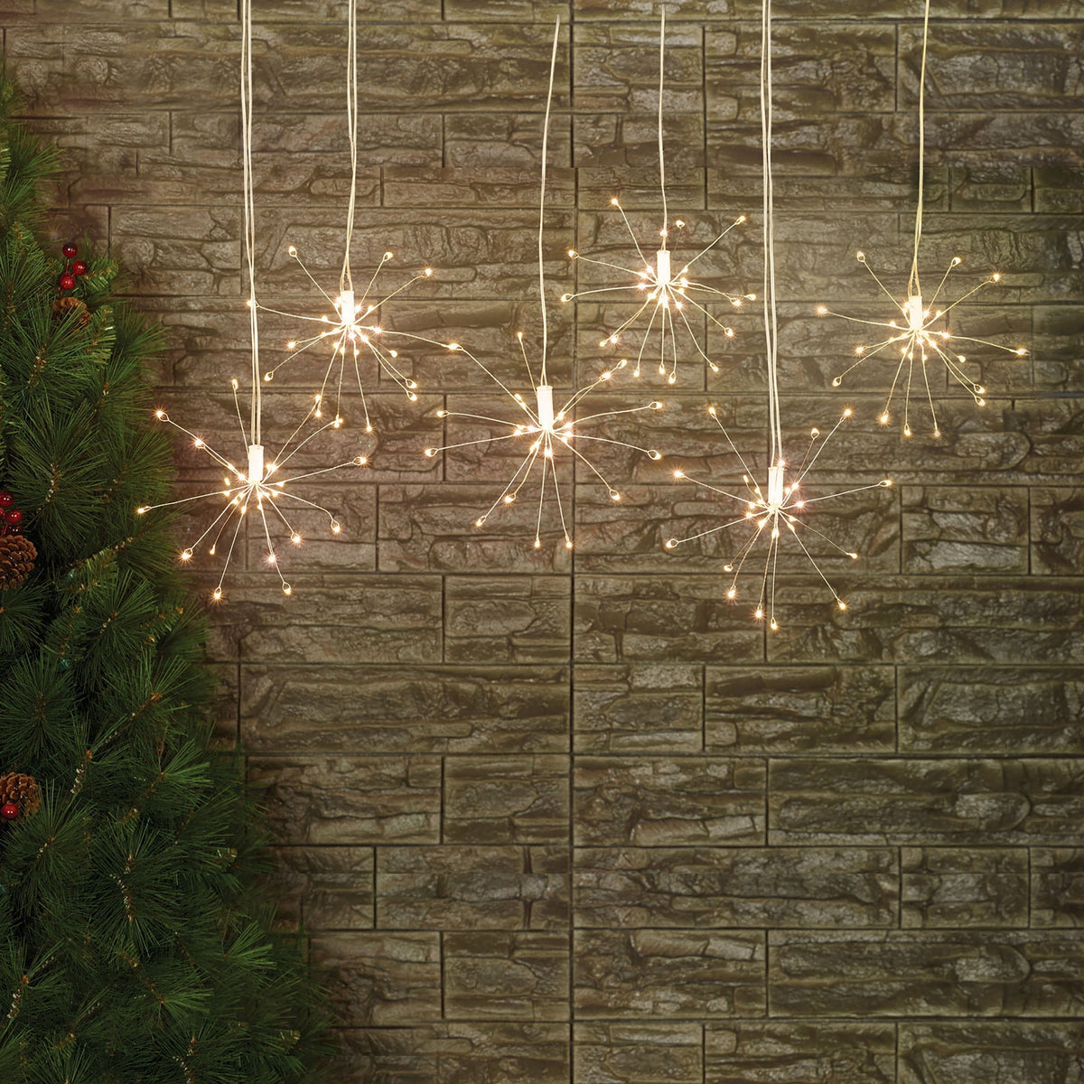Indoor/Outdoor 6-Count LED 8-Function Starburst Christmas String Lights, Warm White, Transparent Wire, 7.5', by Holiday Time