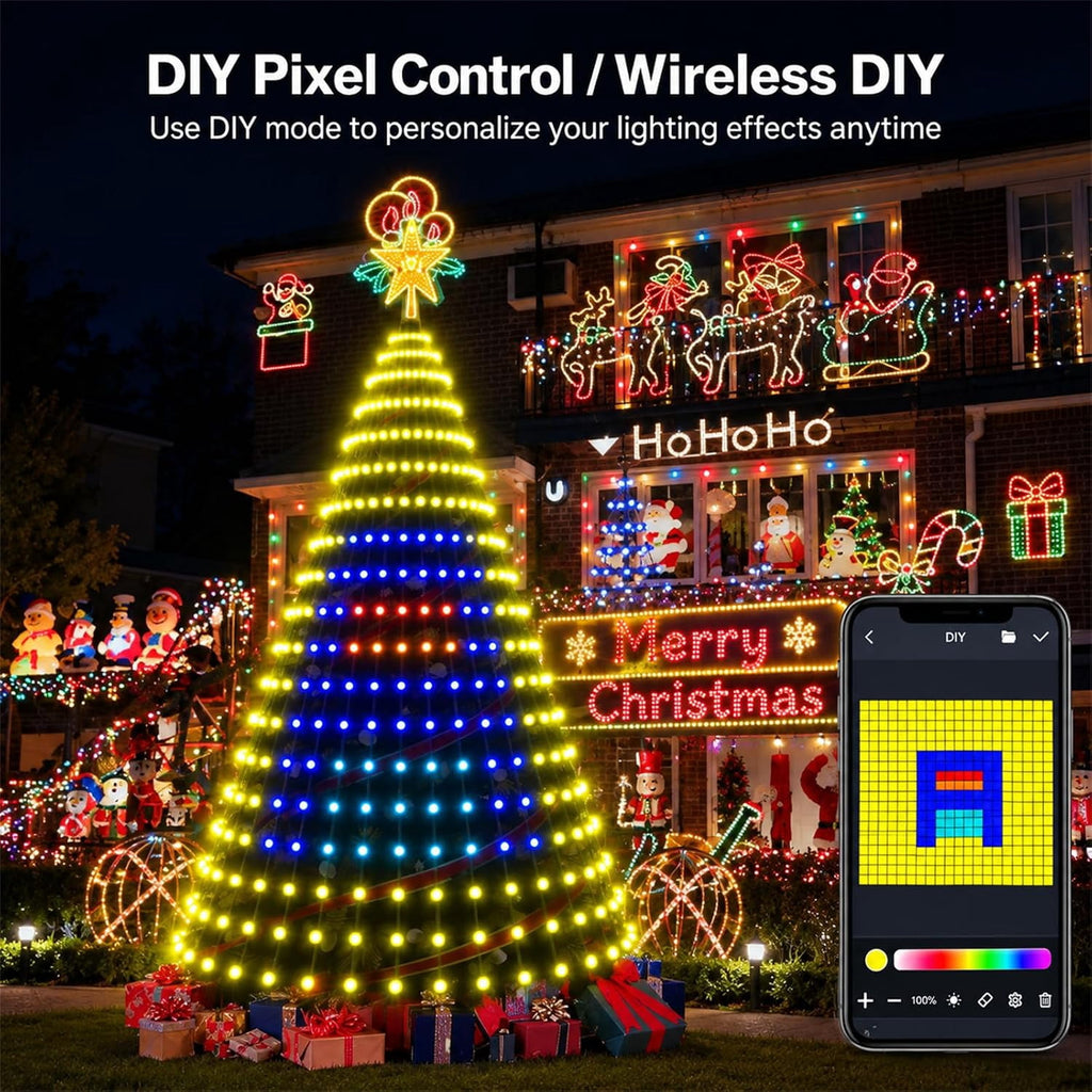 Smart Christmastree Lights - Change YourTree from Your Phone, addressable LEDs, Custom Designs and animations with app Control, dimming and USB Power