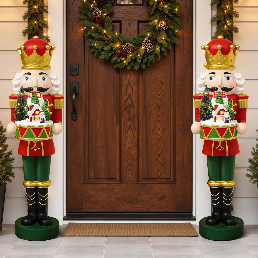 Langford Home Battery-Operated Prelit Nutcracker Soldier Statue Holding Christmas Miniature Landscape