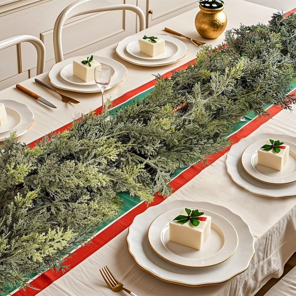 RBCKVXZ 5 FT Christmas Garland Thick and Realistic Artificial Cedar Garland Green Faux Needles Garland for Christmas Winter Home Mantel Fireplace Holiday Party Decorations