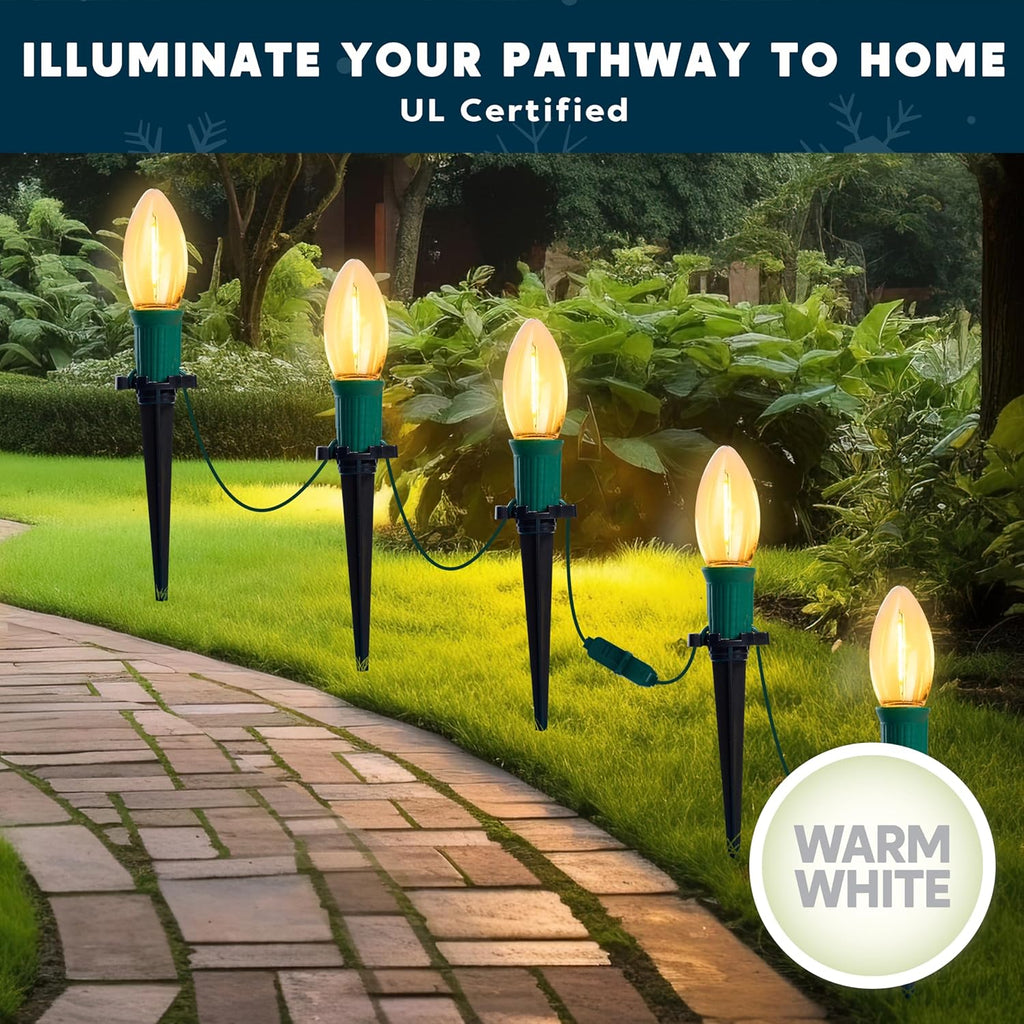 Joyfy Christmas Pathway Lights Outdoor,30.75 FT 24 Walkway Lights with Marker Stakes,Outdoor Christmas Lights for House Warm White Christmas Decorations