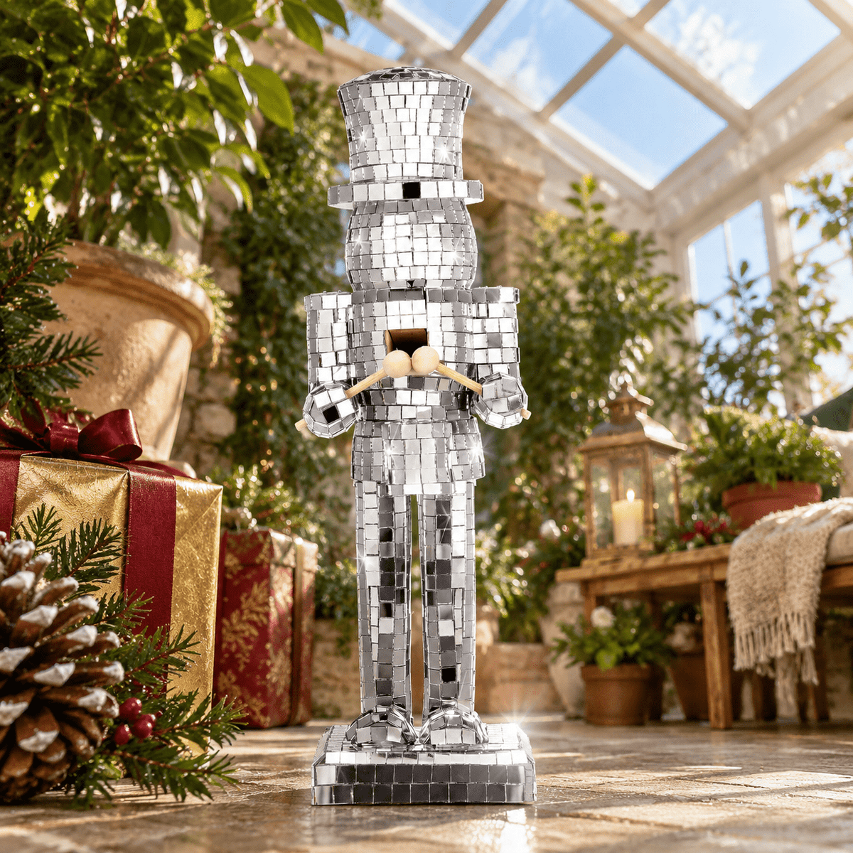 10 Inch Mirrored Wooden Soldier Nutcracker Christmas Decoration