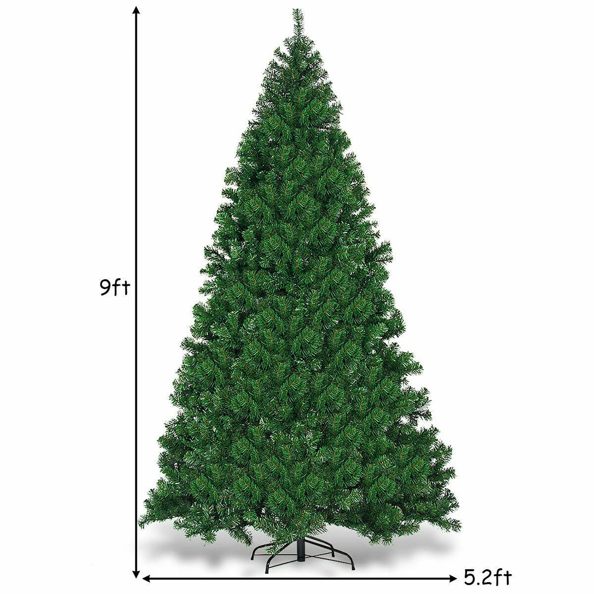 Costway 9Ft Pre-Lit PVC Christmas Tree Hinged 700 LED Lights Green
