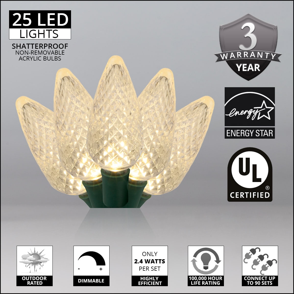 Wintergreen Lighting White LED String Lights Holiday Lightings, 17' (25 Count)