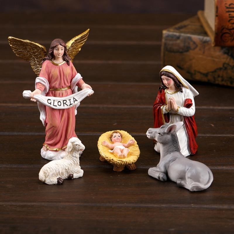 ANXPTIME Christmas Nativity Figurines Resin Manger Holy Family Nativity Scene Statue