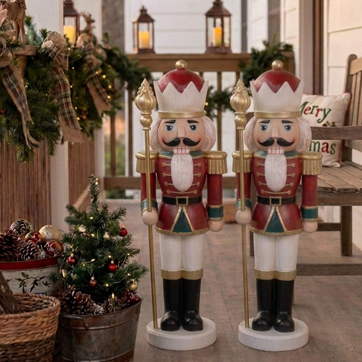 Sunnydaze Green Polyresin Gregor the Rustic Nutcracker Christmas Statue, 33"