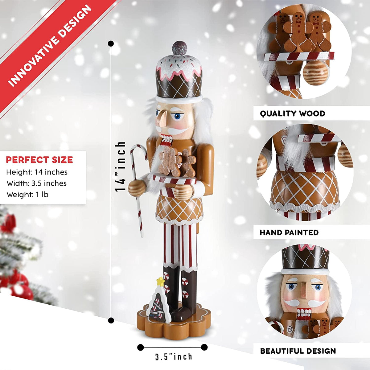 Christmas Candyland Gingerbread Wooden Nutcracker - Candyman with Candycane
