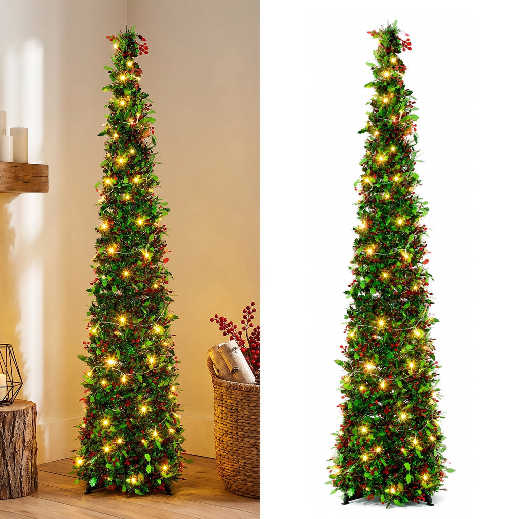 Ayieyill 5ft Pop up Christmas Tree,Color Artificial Pencil Tinsel Xmas Trees for Christmas Indoor Decorations, Collapsible Christmas Tree (Silver)