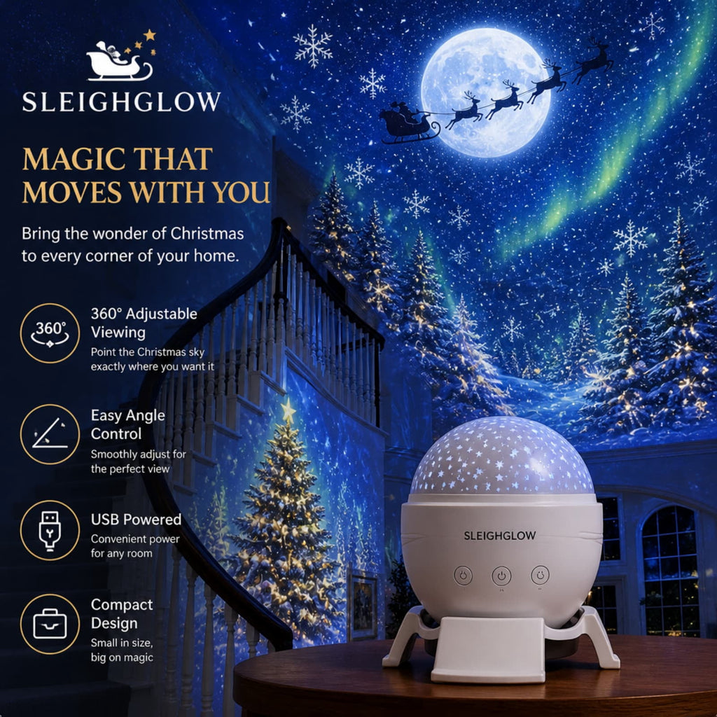 Magical Christmas Projection Night Light, USB Powered Holiday Projector with Festive Wall and Ceiling Effects for Bedroom, Living Room and Christmas Party Ambiance