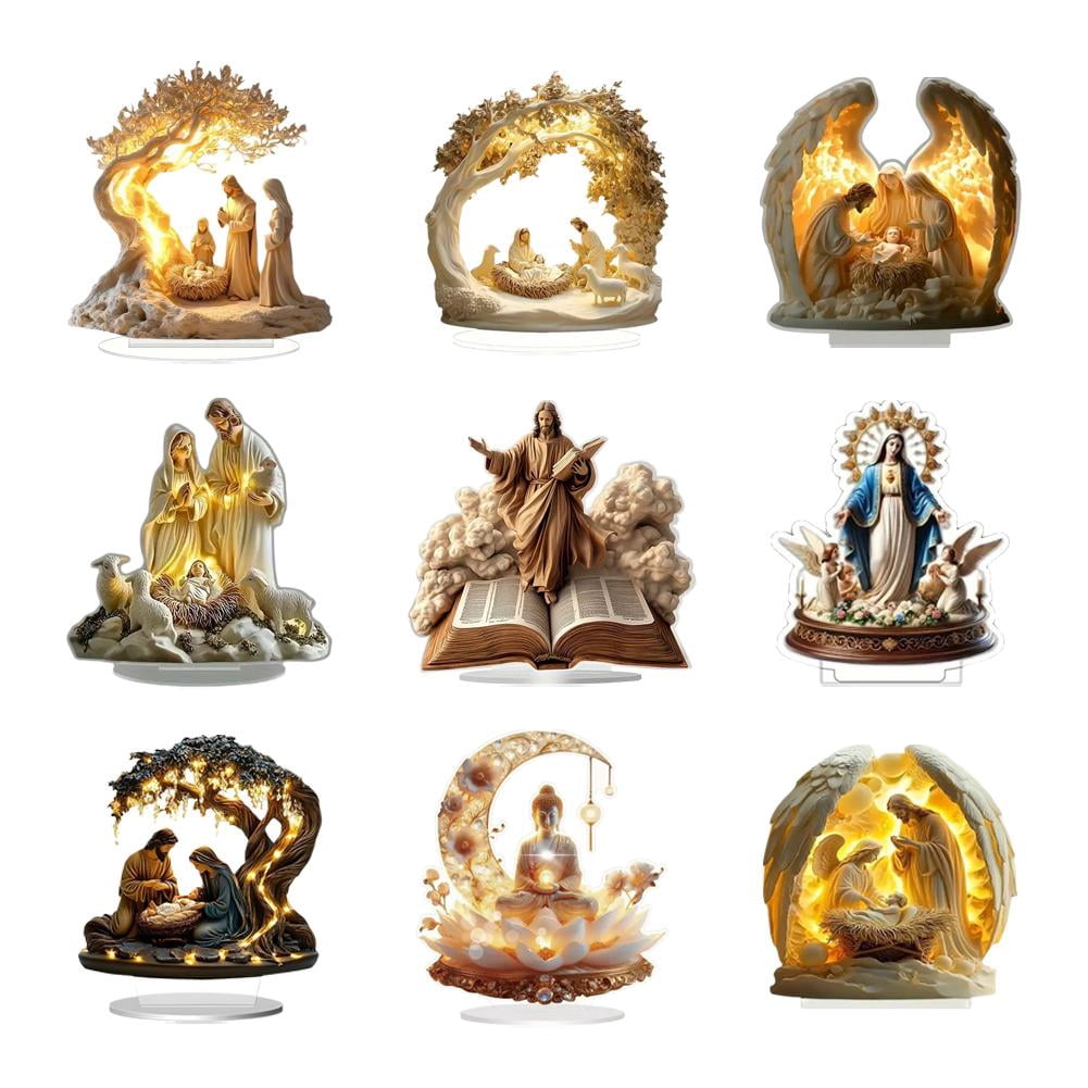 Heavenly Nativity Decor, Radiant 2D Acrylic Nativity Scene Ornaments,Colors & Thoughtful Composition,Unique Religious Aesthetic Tabletop Faith-Inspired Gift, for Family, Friends