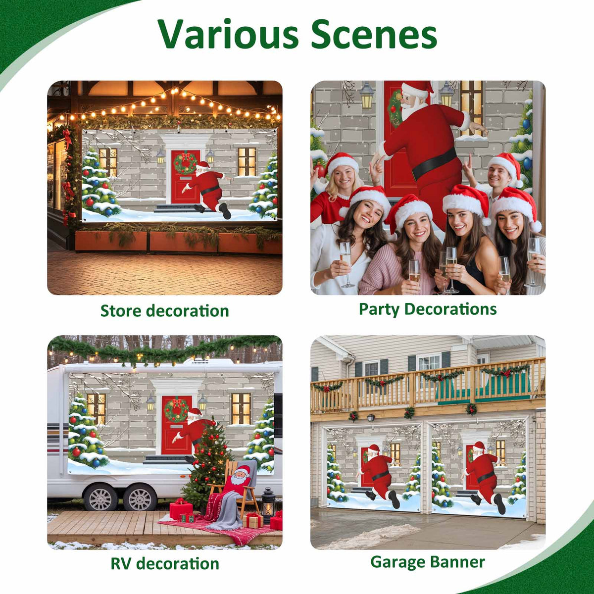 Fsddascl 7 x 16 Ft Christmas Garage Door Cover, Black Christmas Tree Large Garage Door Banner, Xmas Snowflake Green Golden Hanging Garage Mural Background for Indoor Outdoor Xmas Party Supplies
