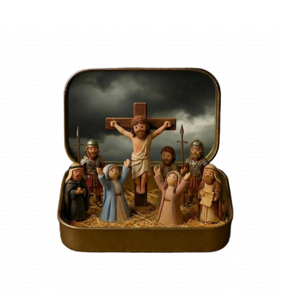 Daghihgewr Mini Christmas Nativity Set Tabletop Tin Box Multicolor Indoor Religious Ornament 1-Count 3.9 x 2.8 x 1.2 Inch