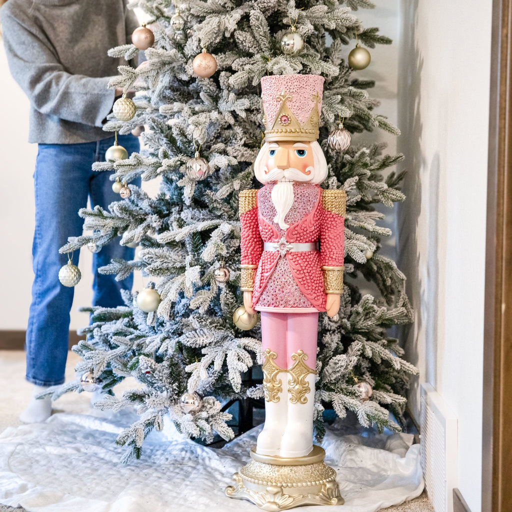 Sunnydaze Pink Polyresin Kenneth the Princely Nutcracker Christmas Statue, 37"