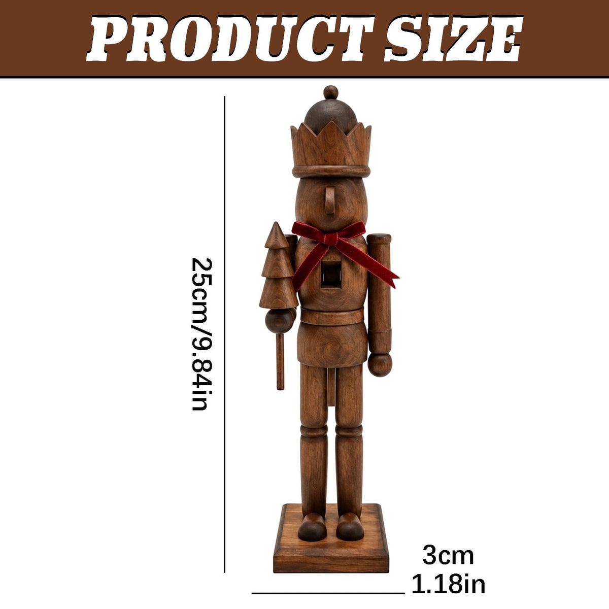 Wooden Nutcracker Figurine 15" Painted Christmas Soldier Statue – Traditional Holiday Decor for Mantel Shelf Floor Corner – Brown 1-Piece