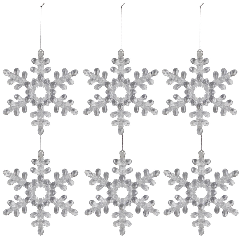 Hanging Acrylic Snowflake Christmas Ornaments - 7" - Clear - Set of 6