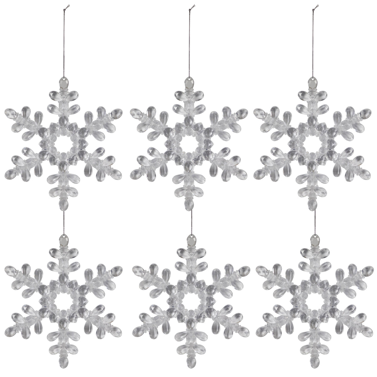 Hanging Acrylic Snowflake Christmas Ornaments - 7" - Clear - Set of 6