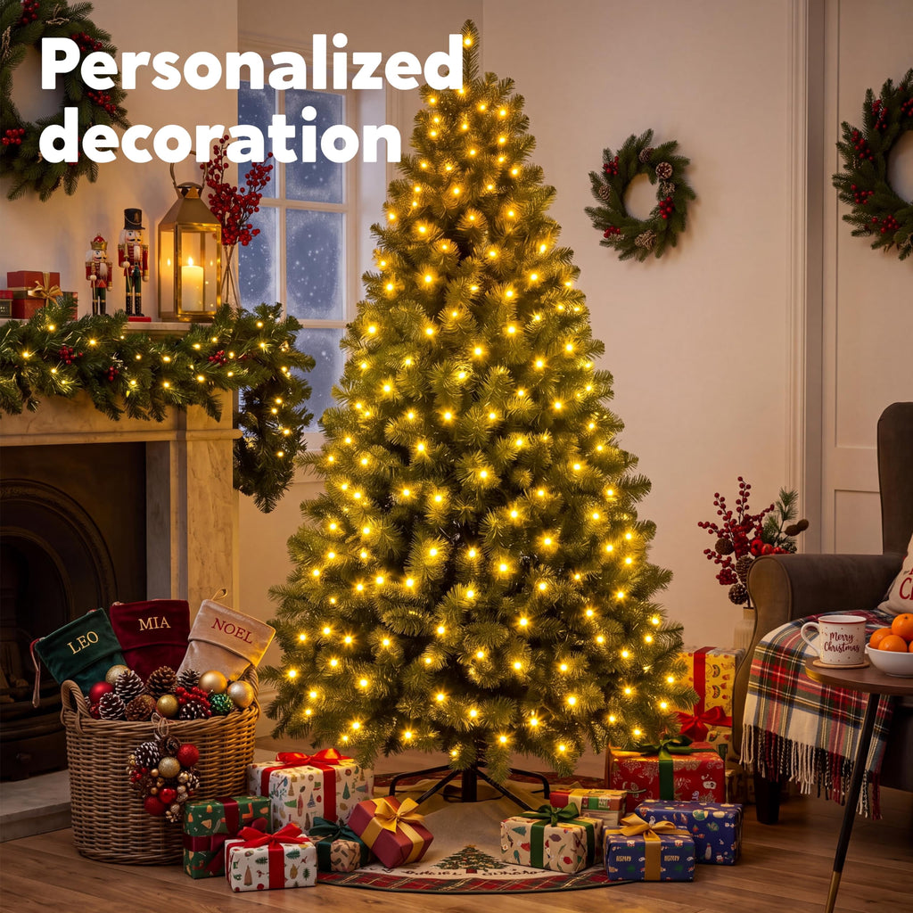 Joyfy 6 FT Prelit Slim Christmas Tree with 250 RGB Lights,App & Remote Control,Hinged Branches,Gloves & Metal Base Included,Easy Setup,Realistic Artificial Pencil Tree for Xmas Indoor Holiday Decor