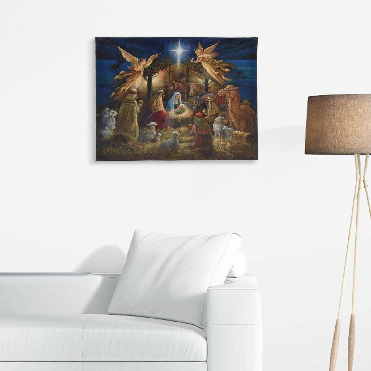 Prinz Miracle Night Nativity Scene 12" x 12" Canvas Christmas Wall Art, Multicolor