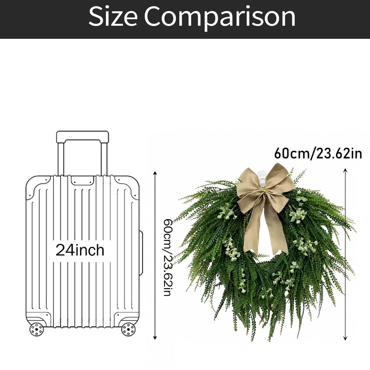 THOPBPRK Artificial Cedar Half Wreath for Front Door Christmas Decorations DIY Holiday with Bow Winter Hanging Ornament for Wall Window Home Decor, 23.6" A
