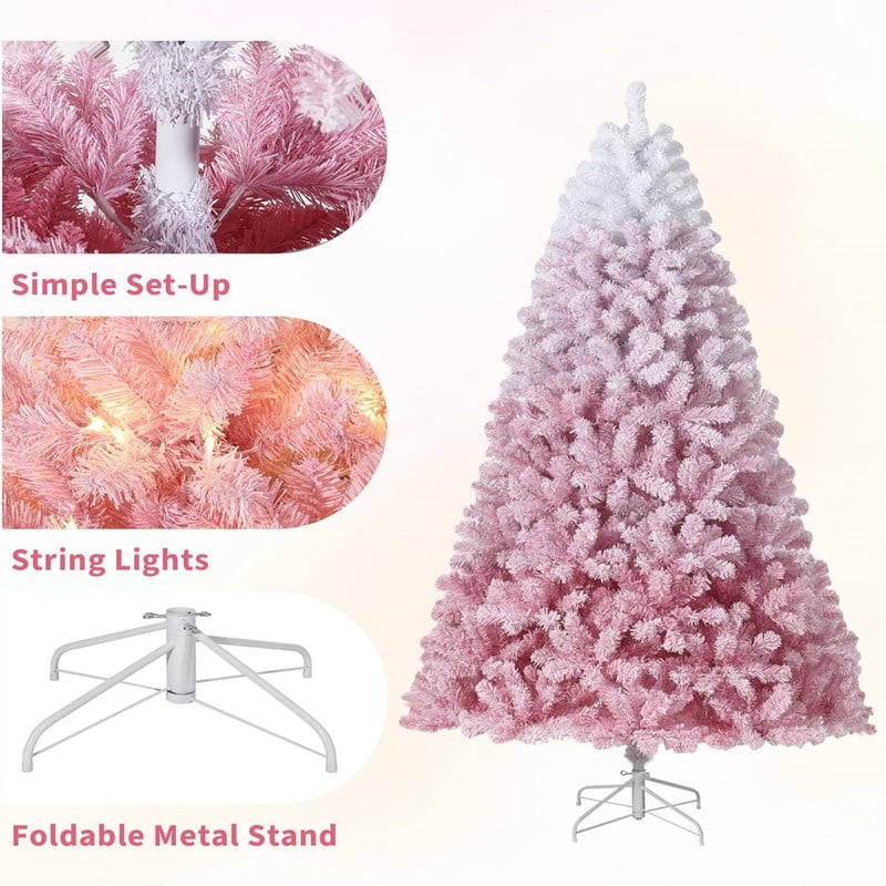 JoanKaren 7.5' Pre-Lit Green Artificial Christmas Tree,Metal Stand Full Xmas Tree with 600 Multicolor Lights