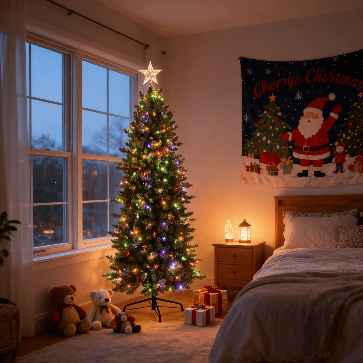 Legooin 6ft Pre-lit Slim Christmas Tree Skinny Hinged Artificial Xmas Tree with 250 Color-Changing Lights+957 Branch Tips
