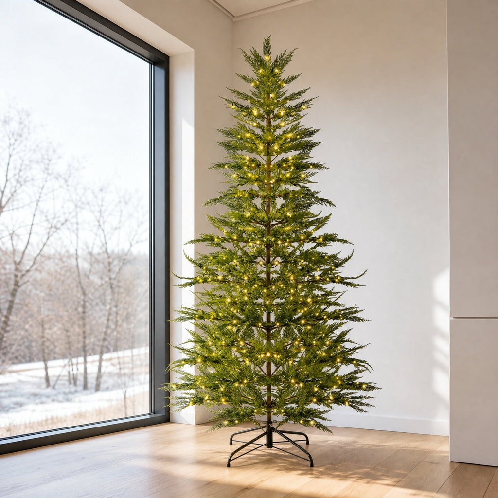 Pre-Lit Artificial Christmas Tree with 100 Warm White LED Lights, Realistic Hinged Green Christmas Tree with Foldable Metal Stand, Easy Setup Indoor Christmas Decor for Home, Office & Holiday Party