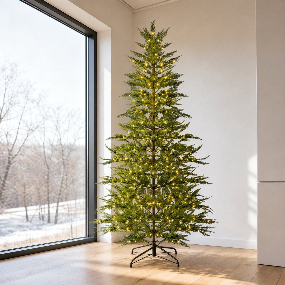 Pre-Lit Artificial Christmas Tree with 100 Warm White LED Lights, Realistic Hinged Green Christmas Tree with Foldable Metal Stand, Easy Setup Indoor Christmas Decor for Home, Office & Holiday Party