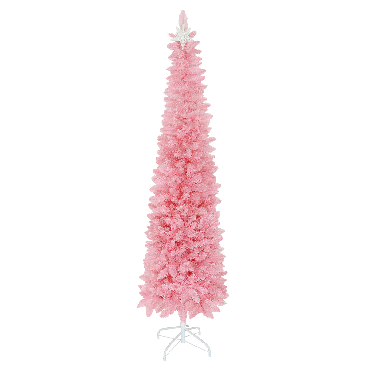VEIKOUS 6ft Christmas Tree Crooked Neck with Topper, Prelit Xmas Tree with 200 LED Lights & 536 Branch Tips, Bendable Top Christmas Slim Tree for Holiday Decor, Green