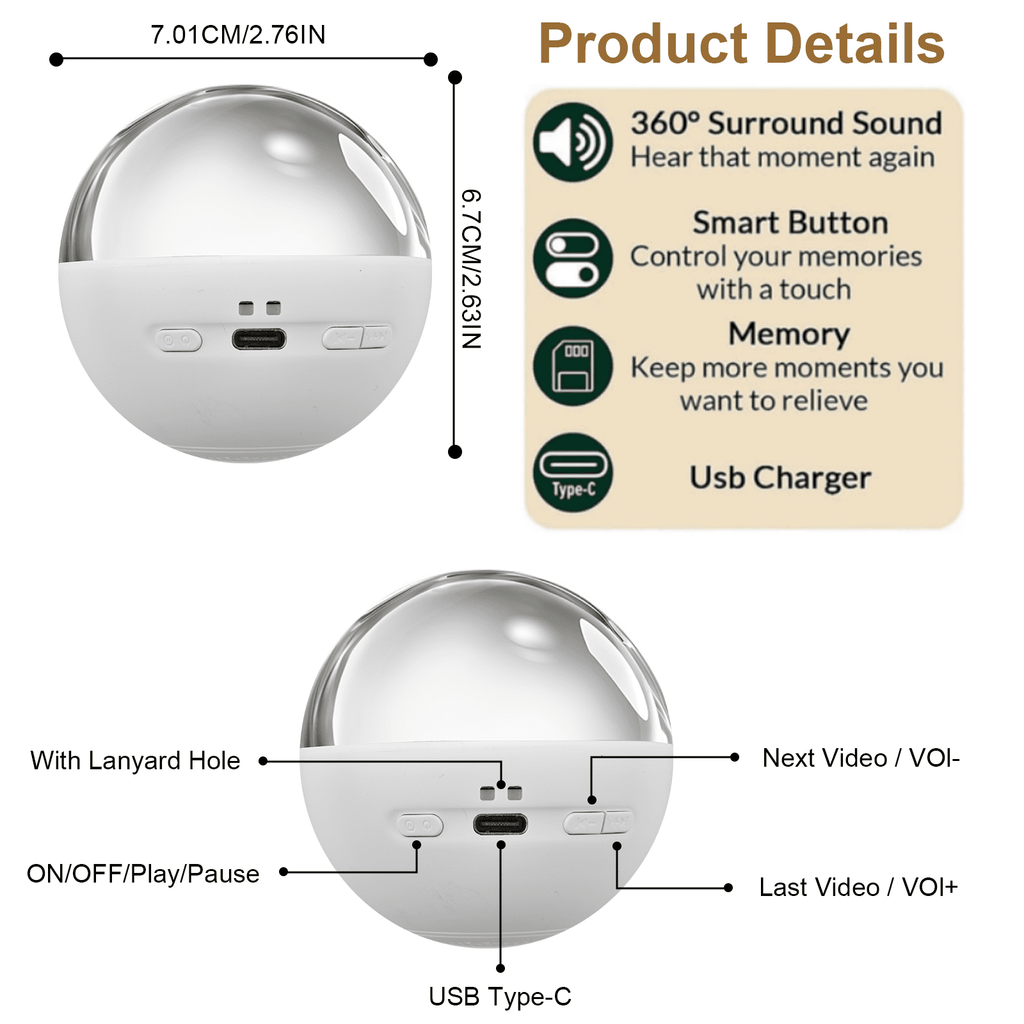 Demine Upgraded Wi-Fi Memory Orb Ball - 2.7" High-Capacity Crystal Ball Video Player, 2026 New Core Memory Sphere Ball Ornament, Uploadable Videos & Photos, DIY Gift for Anniversary, Birthday